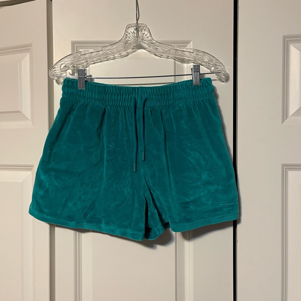 Glassons Velour High Waist Drawstring Relaxed Short, teal/green, size M